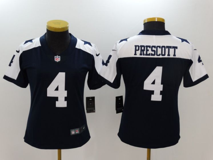 Women Dallas Cowboys #4 Prescott Blue Thanksgiving Nike Vapor Untouchable Limited NFL Jerseys